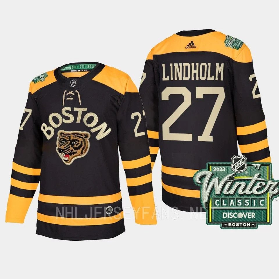 Men's Boston Bruins #27 Hampus Lindholm 2023 Winter Classic Black Authentic Stitched Jersey