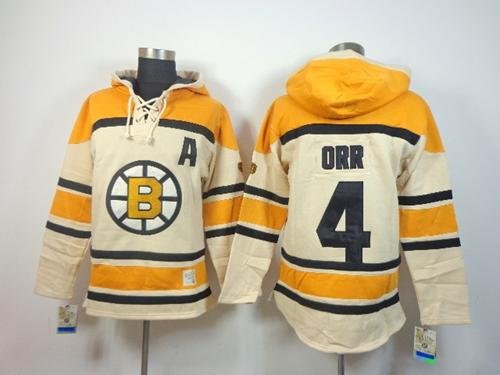 Men's Boston Bruins #4 Bobby Orr Black Gold Lace-Up Pullover Hoodie Jersey