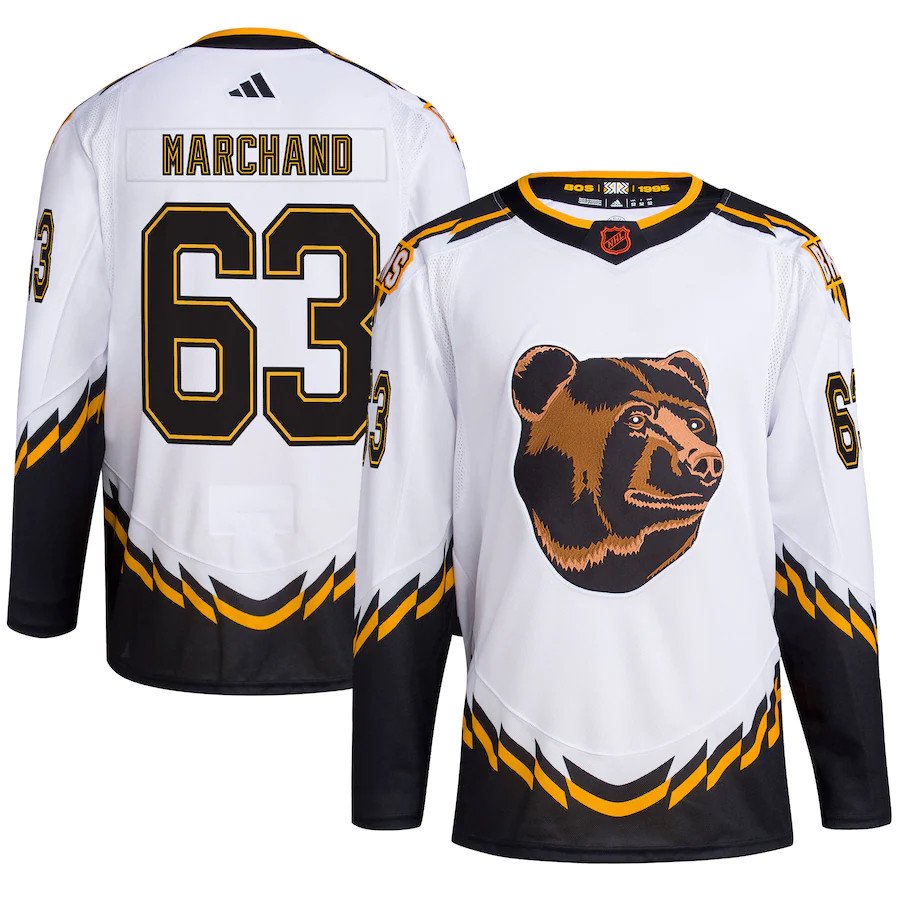 Custom Boston Bruins #63 Brad Marchand White Reverse Retro 2.0 Stitched Hockey Jersey