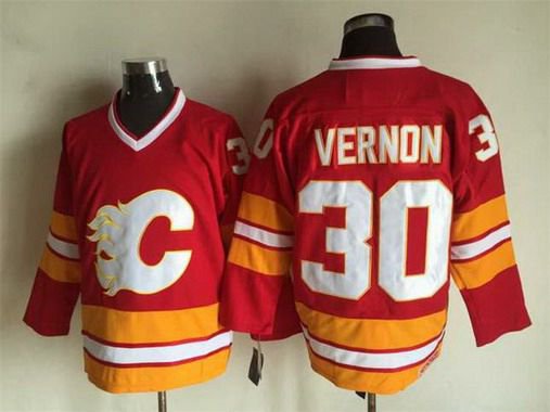 Men's Calgary Flames #30 Mike Vernon 1980-81 Red CCM Vintage Throwback Jersey